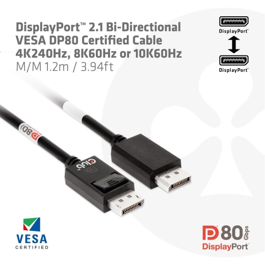 Club3D DP-Kabel 2.1 DP80 zertifiziert 1,2m 10K/8K/4K St/St retail