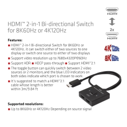 Club3D HDMI Switch 2-in-1 bidirektional 8K60Hz/4K120Hz...
