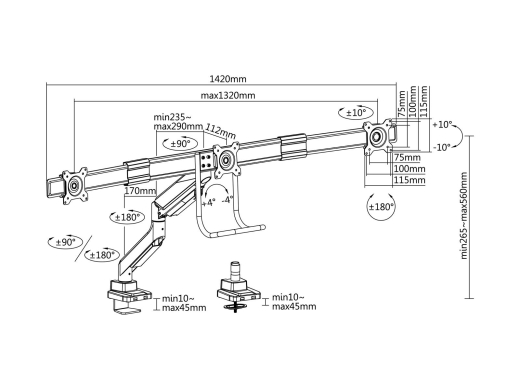 Equip Tischhalterung 17-27/3TFT 360° Gasfeder 6Kg silber lite Retail