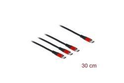 DELOCK Ladekabel 3 in 1 USB-C zu 3 x USB-C 30cm schwarz/rot