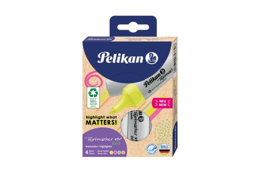 Pelikan Textmarker 490 eco Set aus 4 Neon-Farben im Etui