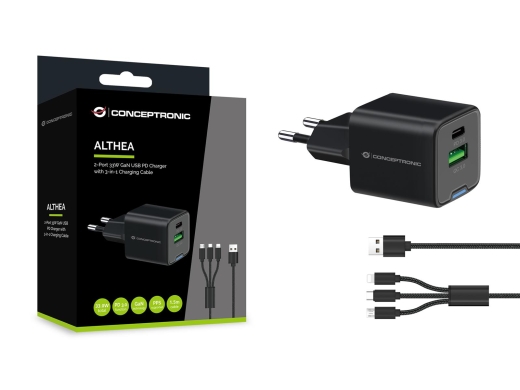 CONCEPTRONIC Ladegerät 2Port GaN 3-in-1 33WPD3.0/PPS sw