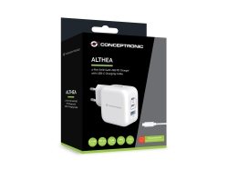 CONCEPTRONIC Ladegerät 3Port GaN 2xUSB-C/1xA 67WPD3.0/PPS ws