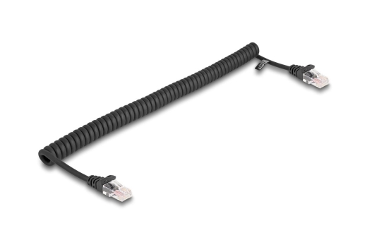 DELOCK RJ45 Spiralkabel Stecker zu Stecker Cat.5e 1m Schwarz