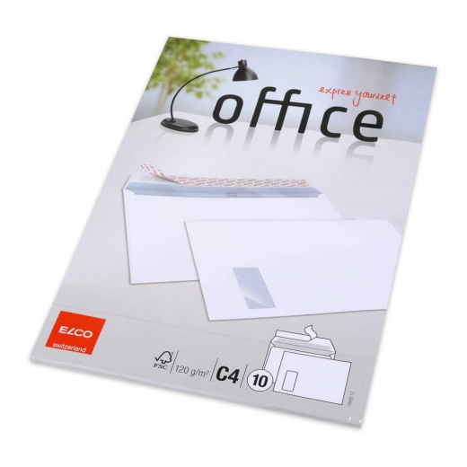 Briefumschlag Office - C4, hochweiß, haftklebend, mit Fenster, 80 g/qm, 10 Stück