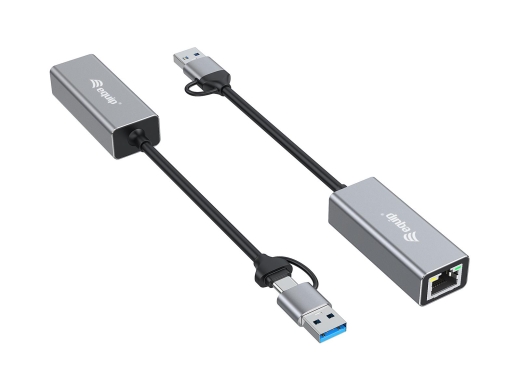 Equip Adapter USB-C->RJ45/USB-A Adapter St/Bu 0.15m Alu.