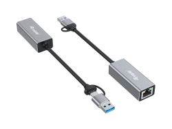 Equip Adapter USB-C->RJ45/USB-A Adapter St/Bu 0.15m Alu.