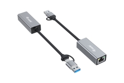 Equip Adapter USB-C->RJ45/USB-A Adapter St/Bu 0.15m Alu.