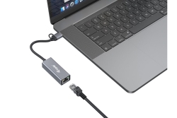 Equip Adapter USB-C->RJ45/USB-A Adapter St/Bu 0.15m Alu.