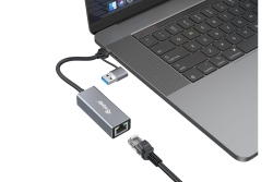 Equip Adapter USB-C->RJ45/USB-A Adapter St/Bu 0.15m Alu.