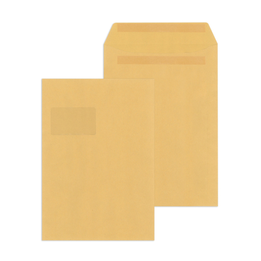 Versandtaschen Recycling - C4 , mit Fenster, selbstklebend, 90 g/qm, braun, 250 Stück