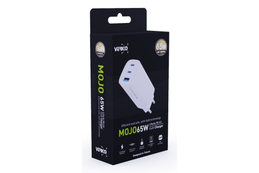 Verico Ladegerät MOJO GaN 65W PD, 3-Port (USB-A & USB-C) WH retail