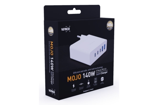 Verico Ladegerät MOJO GaN 140W PD, 5-Port (USB-A & USB-C) WH retail