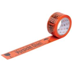 Warnband Vorsicht Glas - orange/schwarz, 50mm x 66m