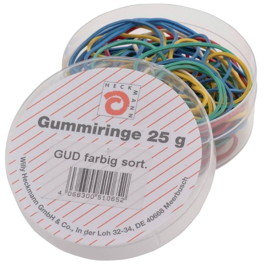 Gummiringe - farbig sortiert, Dose mit 25g