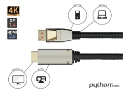 Python DisplayPort 1.4 an HDMI 2.0 Kabel Nylong. schwarz 3m