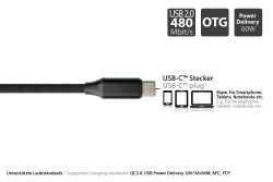Python USB 2.0 Lade-und Datenkabel QC 3.0 PD 60W schwarz 1m