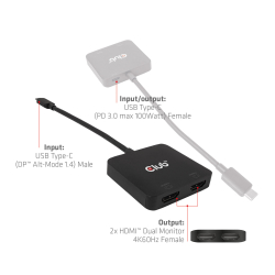 Club3D MST-Hub USB 3.2 Typ C > 2x HDMI 4K60Hz +100W PD St/Bu retail