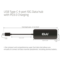 Club3D USB-Hub Typ C > 4x USB Typ C 10Gbps + 100W PD St/Bu retail